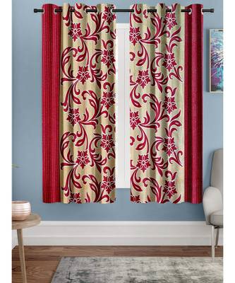 A Red Printed  Polyester Window Curtain 1