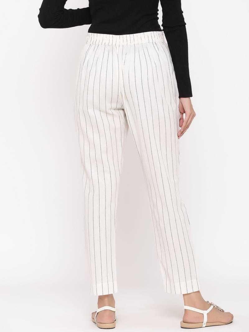 white printed cotton trouser
