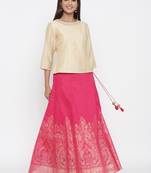 Fuschia & Ivory Chanderi Printed Lehenga Choli