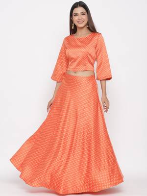 Orange Dull Satin Printed Lehenga Choli 3