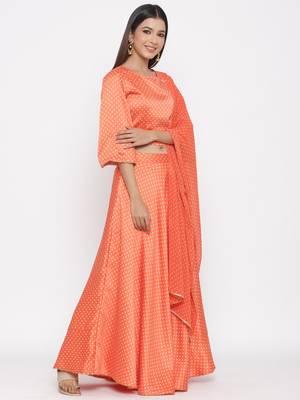 Orange Dull Satin Printed Lehenga Choli 4