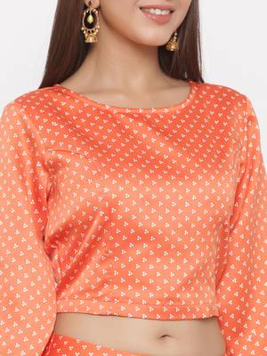 Orange Dull Satin Printed Lehenga Choli 7