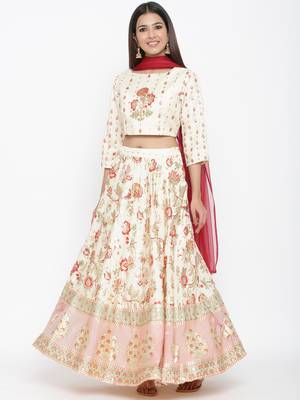 Ivory Shantoon Printed Lehenga Choli Dupatta Set 2
