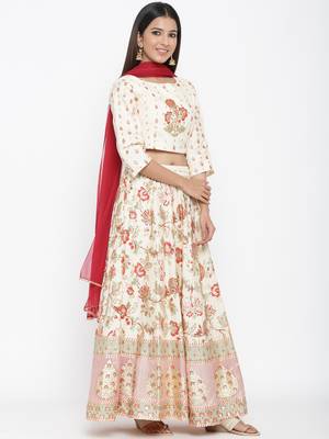 Ivory Shantoon Printed Lehenga Choli Dupatta Set 3