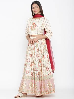 Ivory Shantoon Printed Lehenga Choli Dupatta Set 4