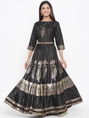 Black Shantoon Printed Lehenga Choli Set 1