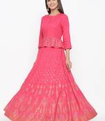 Fuschia Rayon & Cambric Printed Peplum Lehenga Choli Sets