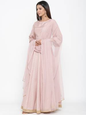 Light Pink Polysilk Self Design Lehenga Choli Dupatta Set 1