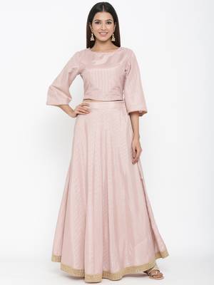 Light Pink Polysilk Self Design Lehenga Choli Dupatta Set 3