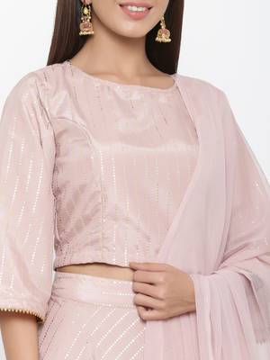 Light Pink Polysilk Self Design Lehenga Choli Dupatta Set 5