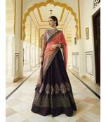 Burgundy Embroidered Silk Semi Stitched Lehenga