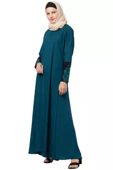 MRC A-Line Women Crepe Solid Abaya With Hijab