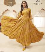 Mustard Yellow Color Foli Printed Rayon Kurtis & Gown