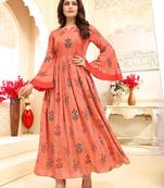 Carrot Floral Print Flare Rayon Kurtis & Gown