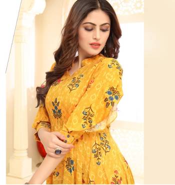 Yellow Floral Print Flare Rayon Kurtis & Gown 2