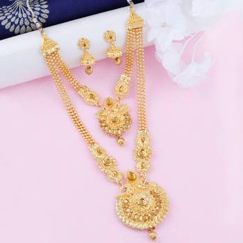 Traditional Gold Plated Ethnic Golden Kundan Designer Long Necklace wedding Jewellery Set 2