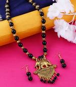 Traditional Designer Gold Oxidised Pendant Black Pearl mala set for Women girl