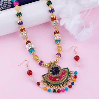 Amazing Traditional Necklace Set Multi colour Pear Set For women Girls 2