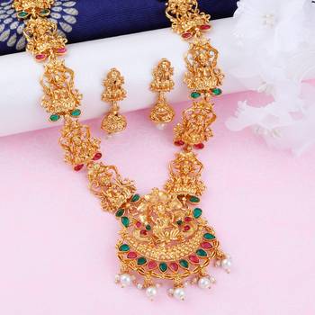 Gold Plated Traditional Designer Temple Long Jewellery Set For Women Girl 2