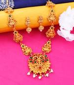 Gold Plated Traditional Designer Temple Long Jewellery Set For Women Girl