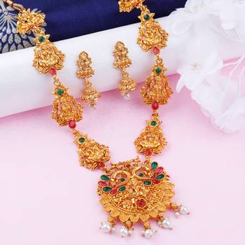 Gold Plated Traditional Designer Temple Long Jewellery Set For Women Girl 2