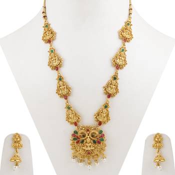 Gold Plated Traditional Designer Temple Long Jewellery Set For Women Girl 4