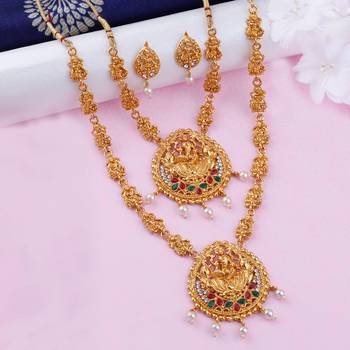 Exclusive Gold Plated Traditional Latest Designer Temple Long Jewellery Set For Women Girl 2