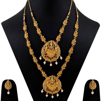 Exclusive Gold Plated Traditional Latest Designer Temple Long Jewellery Set For Women Girl 3