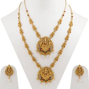 Exclusive Gold Plated Traditional Latest Designer Temple Long Jewellery Set For Women Girl 4