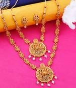 Gold Plated Traditional Latest Designer Temple Long Jewellery Set For Women Girl