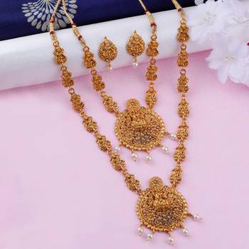 Gold Plated Traditional Latest Designer Temple Long Jewellery Set For Women Girl 2