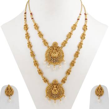 Gold Plated Traditional Latest Designer Temple Long Jewellery Set For Women Girl 4