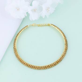 Gold Plated Double Line Golden  Diamond Studded partywear Necklace jewellery 2