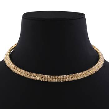 Gold Plated Double Line Golden  Diamond Studded partywear Necklace jewellery 3