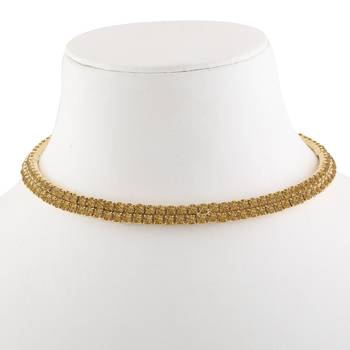 Gold Plated Double Line Golden  Diamond Studded partywear Necklace jewellery 4