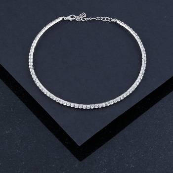 Silver Plated Single Line Diamond Studded partywear Necklace jewellery 1