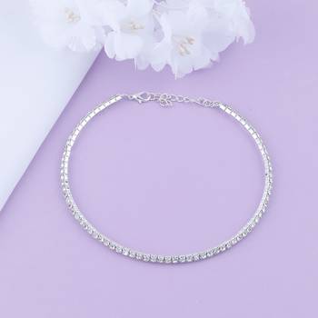 Silver Plated Single Line Diamond Studded partywear Necklace jewellery 2