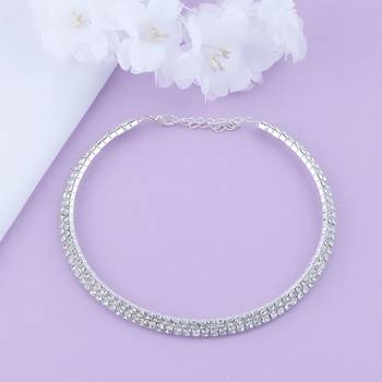 Silver Plated Double Line Diamond Studded partywear Necklace jewellery 2