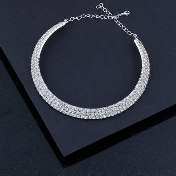 Silver Plated Triple Line Diamond Studded partywear Necklace jewellery 1