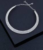 Silver Plated Triple Line Diamond Studded partywear Necklace jewellery