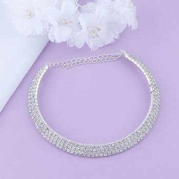 Silver Plated Triple Line Diamond Studded partywear Necklace jewellery 2