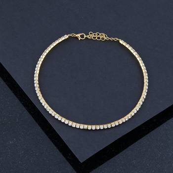 Gold Plated Single Line White Colour Diamond Studded partywear Necklace jewellery 1