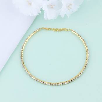 Gold Plated Single Line White Colour Diamond Studded partywear Necklace jewellery 2