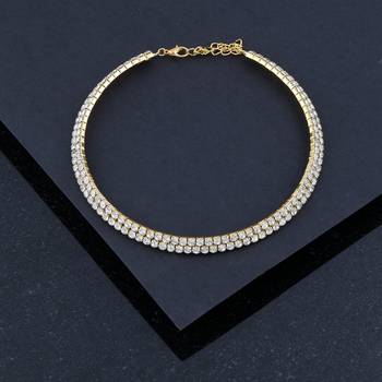 Gold Plated Double Line White Colour Diamond Studded partywear Necklace jewellery 1