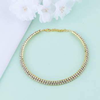 Gold Plated Double Line White Colour Diamond Studded partywear Necklace jewellery 2
