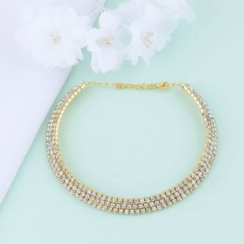 Gold Plated Triple Line White Colour Diamond Studded partywear Necklace jewellery 1