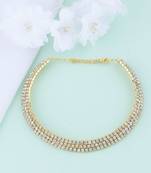Gold Plated Triple Line White Colour Diamond Studded partywear Necklace jewellery