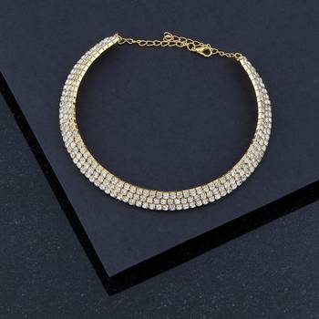 Gold Plated Triple Line White Colour Diamond Studded partywear Necklace jewellery 2