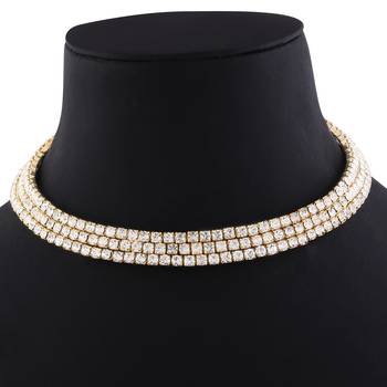 Gold Plated Triple Line White Colour Diamond Studded partywear Necklace jewellery 3