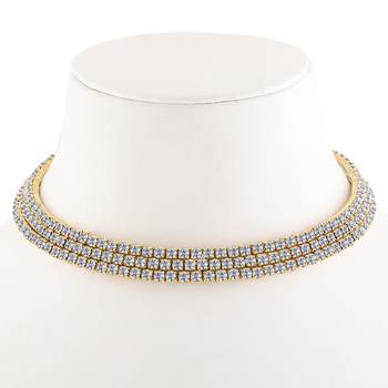 Gold Plated Triple Line White Colour Diamond Studded partywear Necklace jewellery 4